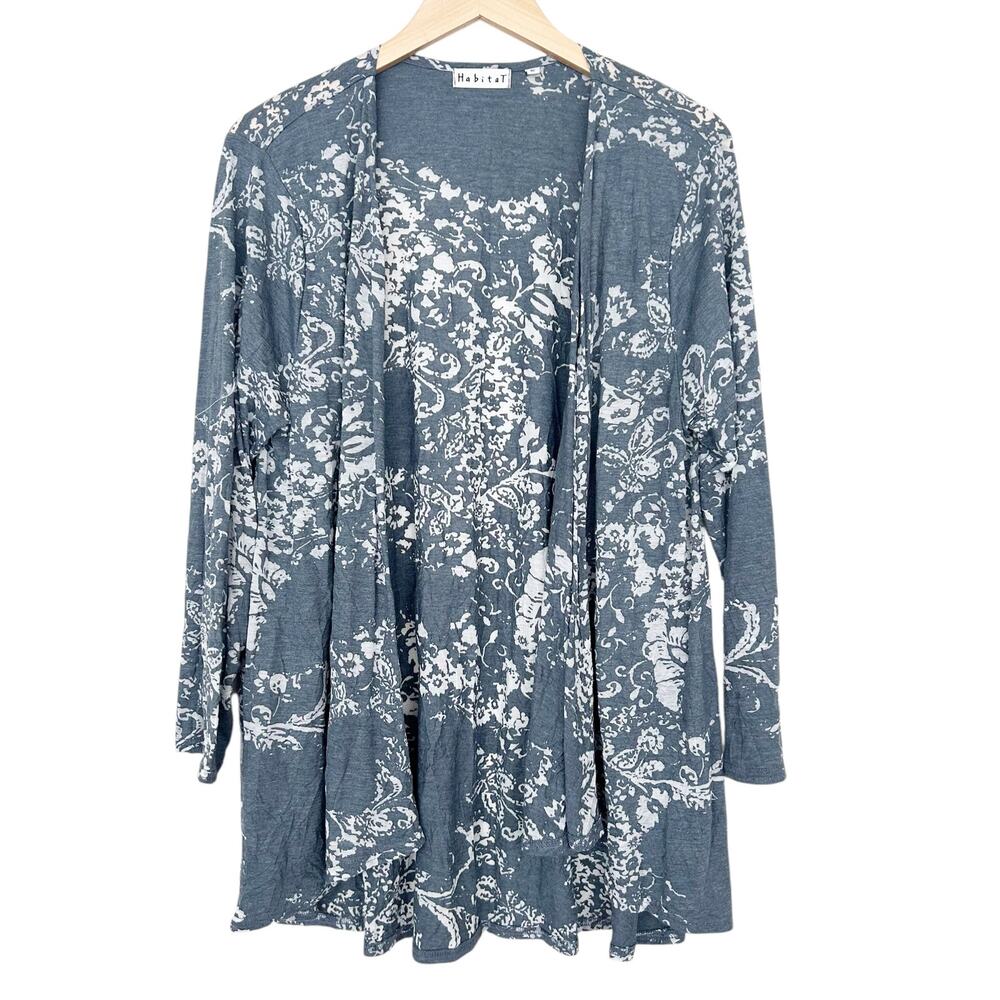 Habitat Gray Printed Open Front Cardigan Sz XL